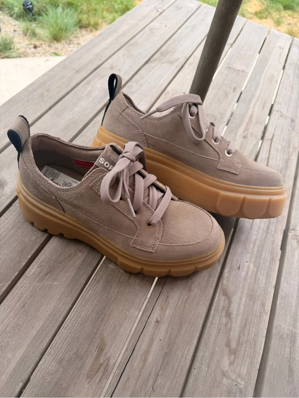 Sorel Women's Suede Sneakers in Taupe with Gum Sole
